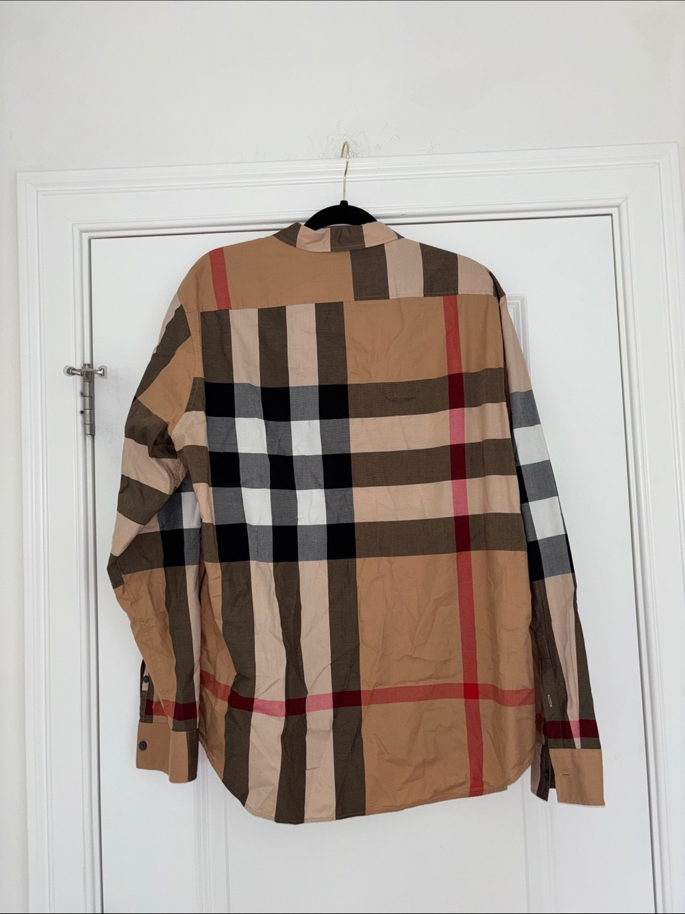 Burberry Tan Black White Plaid Button-Down Shirt - Picture 6 of 7